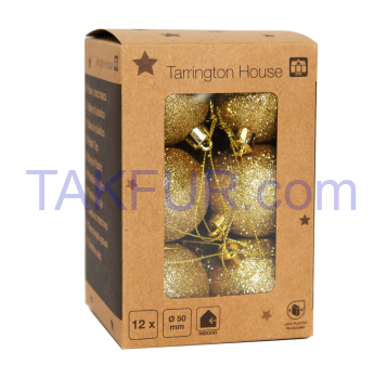 Набір куль Tarrington House глітер золотий 12 пр 50мм - Фото