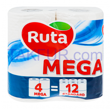 Бумага туалетная Ruta Mega 2-х слойная 4шт/уп - Фото
