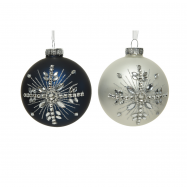 Куля Сніжинка скло в асортименті 8см - Фото