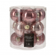 Набір прикрас новорічних у формі куль рожевий колір 12 штук по 60 мм - Фото