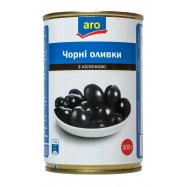 Оливки Aro черные с косточкой 300г