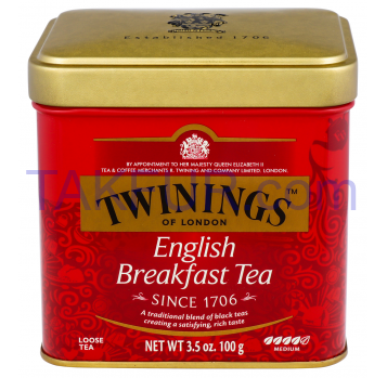 Чай Twinings English Breakfast черный листовой 100г - Фото