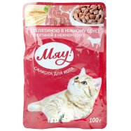Корм д/котов Мяу! с телятиной в нежном соусе консервир 100г - Фото