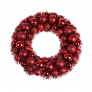 Вінок з ялинковими кулями червоний колір 39X39X9 см - Фото