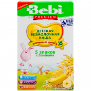 Каша безмолочная Bebi Premium 5 злаков с бананами сухая 200г - Фото
