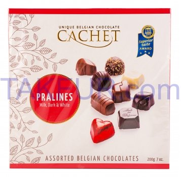 Конфеты Cachet Pralines молочный темный и белый шоколад 200г - Фото