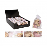 Прикраси новорічні ялинкові 12 штук рожевий колір - Фото