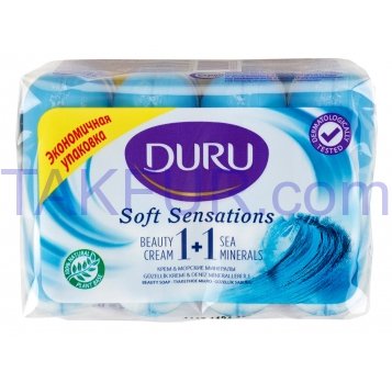 Мыло туалетное Duru Soft Sensat Крем и морс мин 90г*4шт 360г - Фото