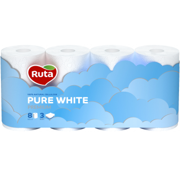 Бумага туалетная Ruta Pure white premium трехслойная 8шт - Фото