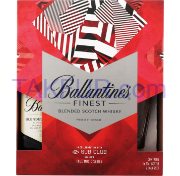 Набор виски Ballantine`s Finest 40% 0.7л + 2 стакана 1шт - Фото