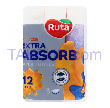 Полотенца бумажные Ruta Selecta Extra Absorb 3-слойные 12шт - Фото