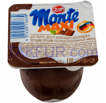 Десерт 13.3% молочный с шоколадом и лесными орехами Maxi Monte Zott 100г - Фото