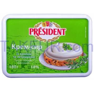 Крем-сыр President с укропом и петрушкой 18% 180г - Фото