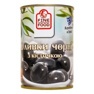 Оливки Fine Food черные с косточкой крупные 420г Image - 1